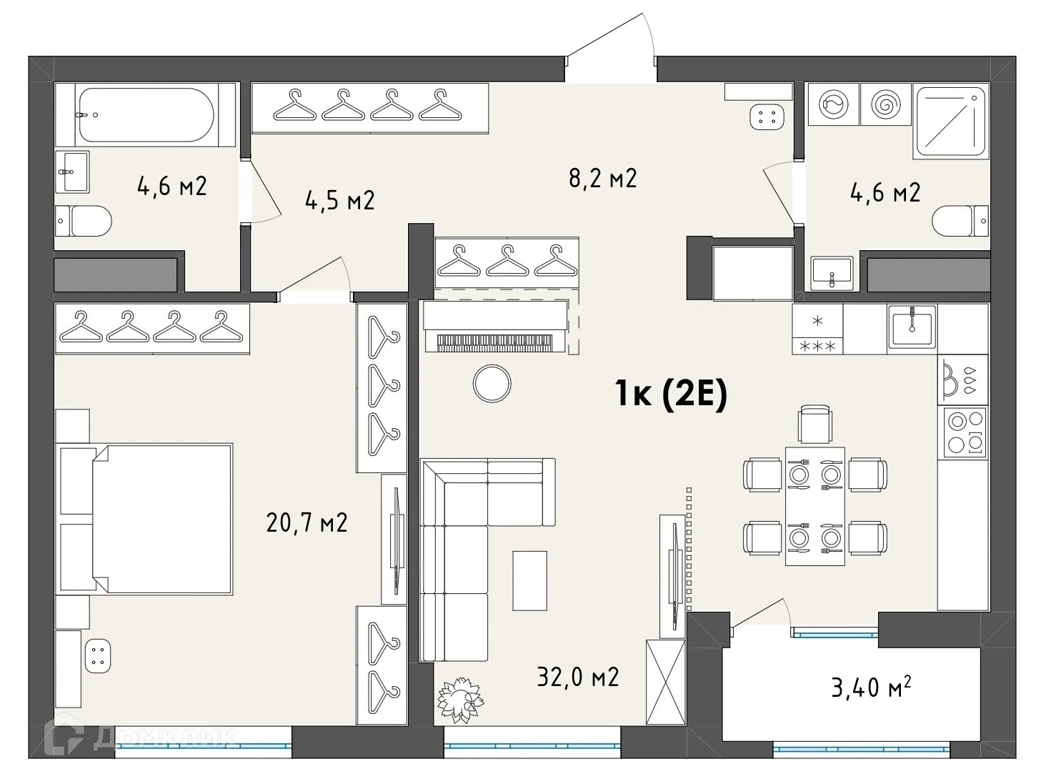 Планировка 1-комнатной квартиры 76.3 м² в ЖК Джаз, г. Воронеж — фото 5