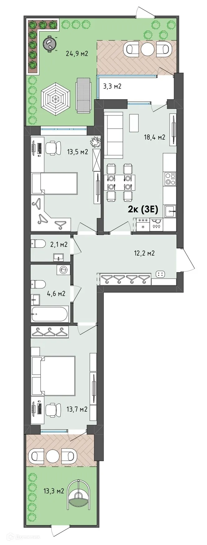 Планировка 2-комнатной квартиры 77.7 м² в ЖК Джаз, г. Воронеж — фото 71