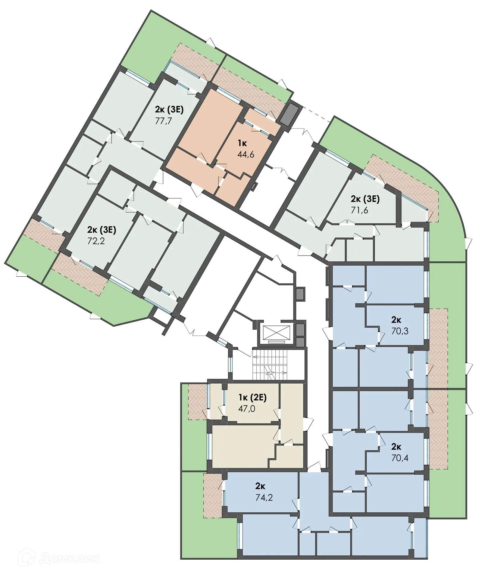 Планировка 2-комнатной квартиры 77.7 м² в ЖК Джаз, г. Воронеж — фото 74