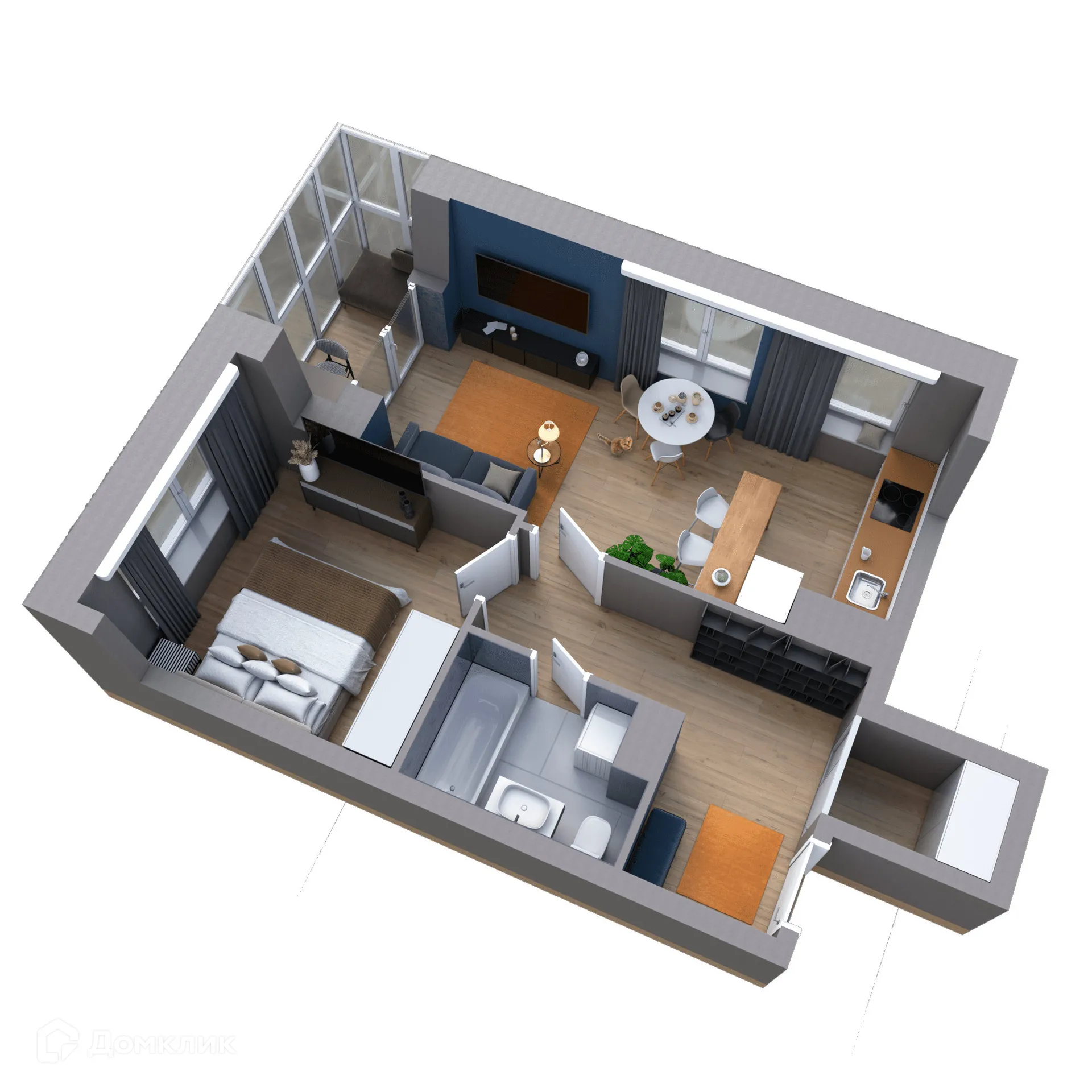 Планировка 2-комнатной квартиры 48.28 м² в ЖК Галилей, г. Воронеж — фото 5