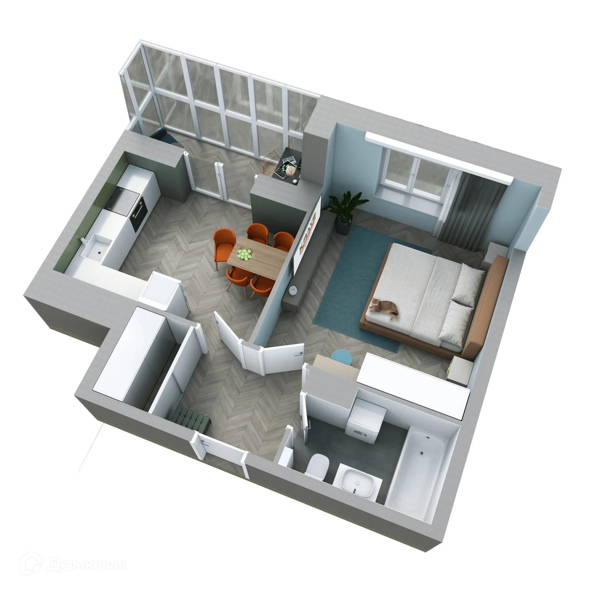 Планировка 1-комнатной квартиры 43.56 м² в ЖК Галилей, г. Воронеж — фото 5