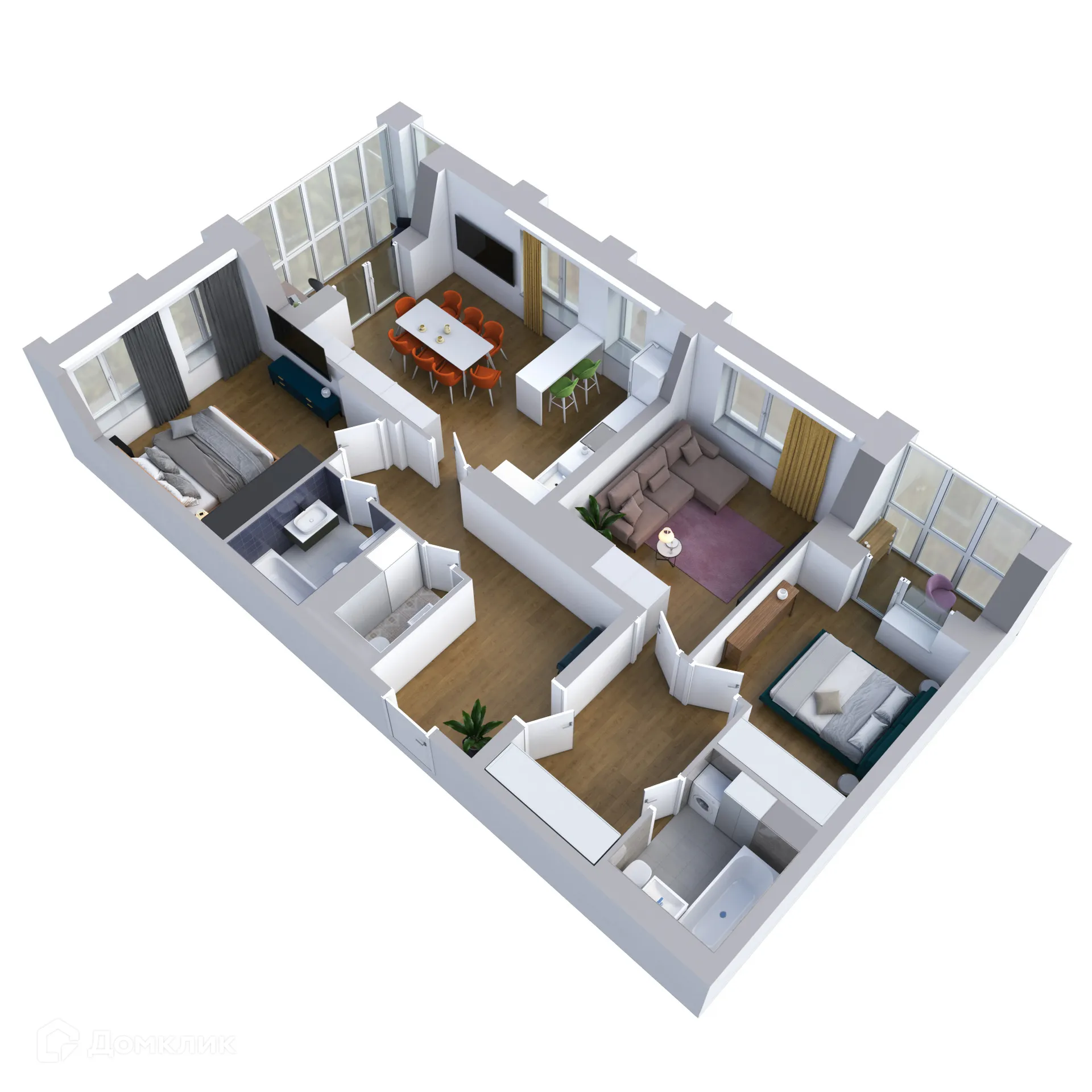 Планировка 3-комнатной квартиры 97.62 м² в ЖК Галилей, г. Воронеж — фото 5