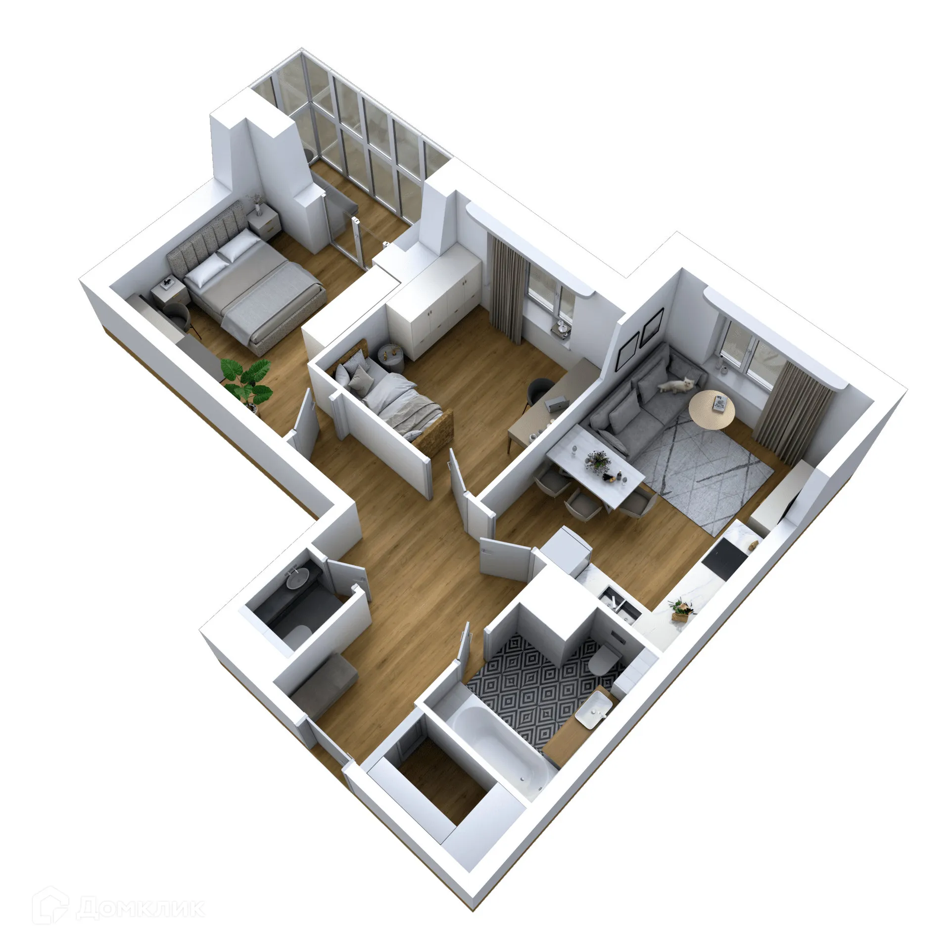 Планировка 2-комнатной квартиры 64.99 м² в ЖК Галилей, г. Воронеж — фото 5