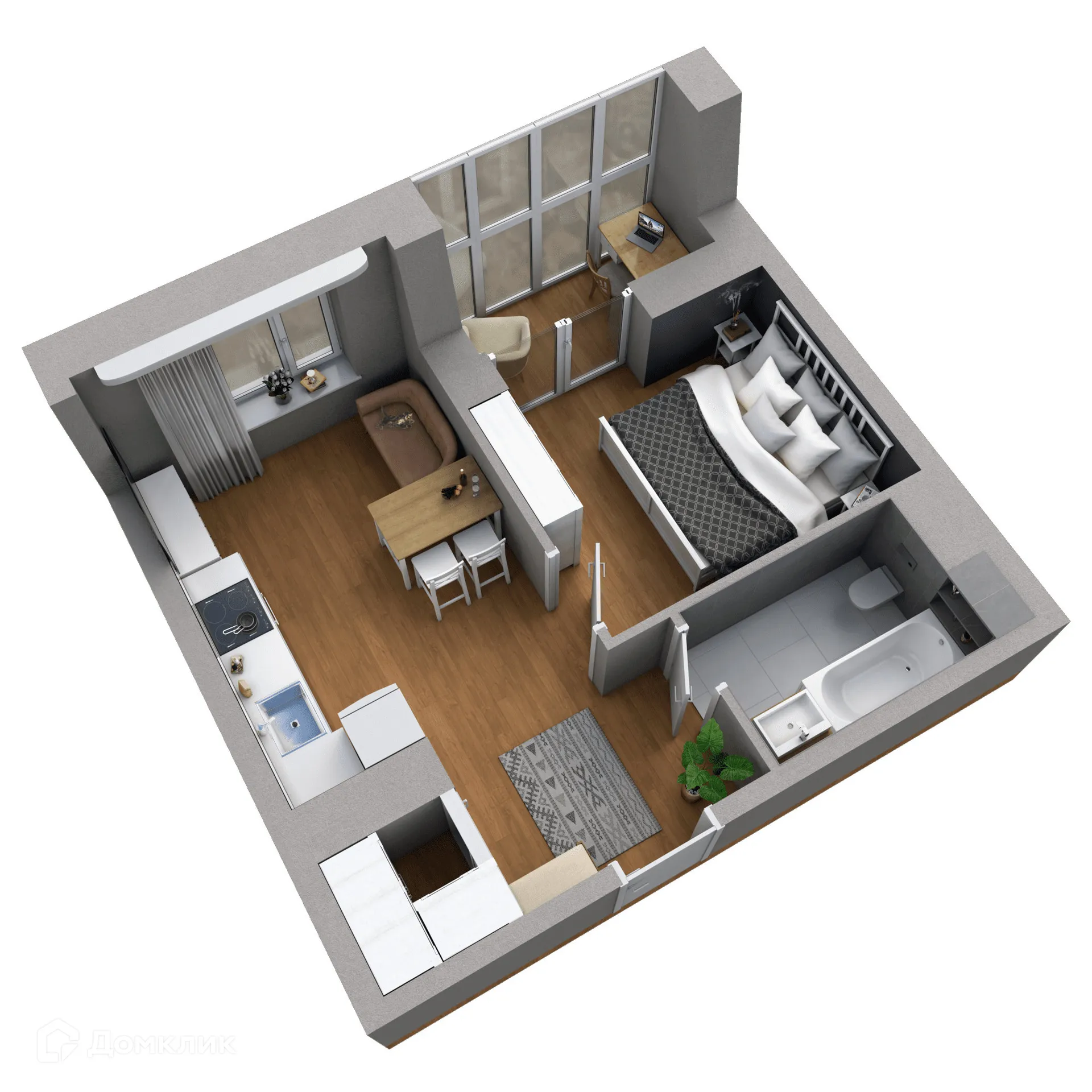 Планировка 1-комнатной квартиры 33.76 м² в ЖК Галилей, г. Воронеж — фото 2