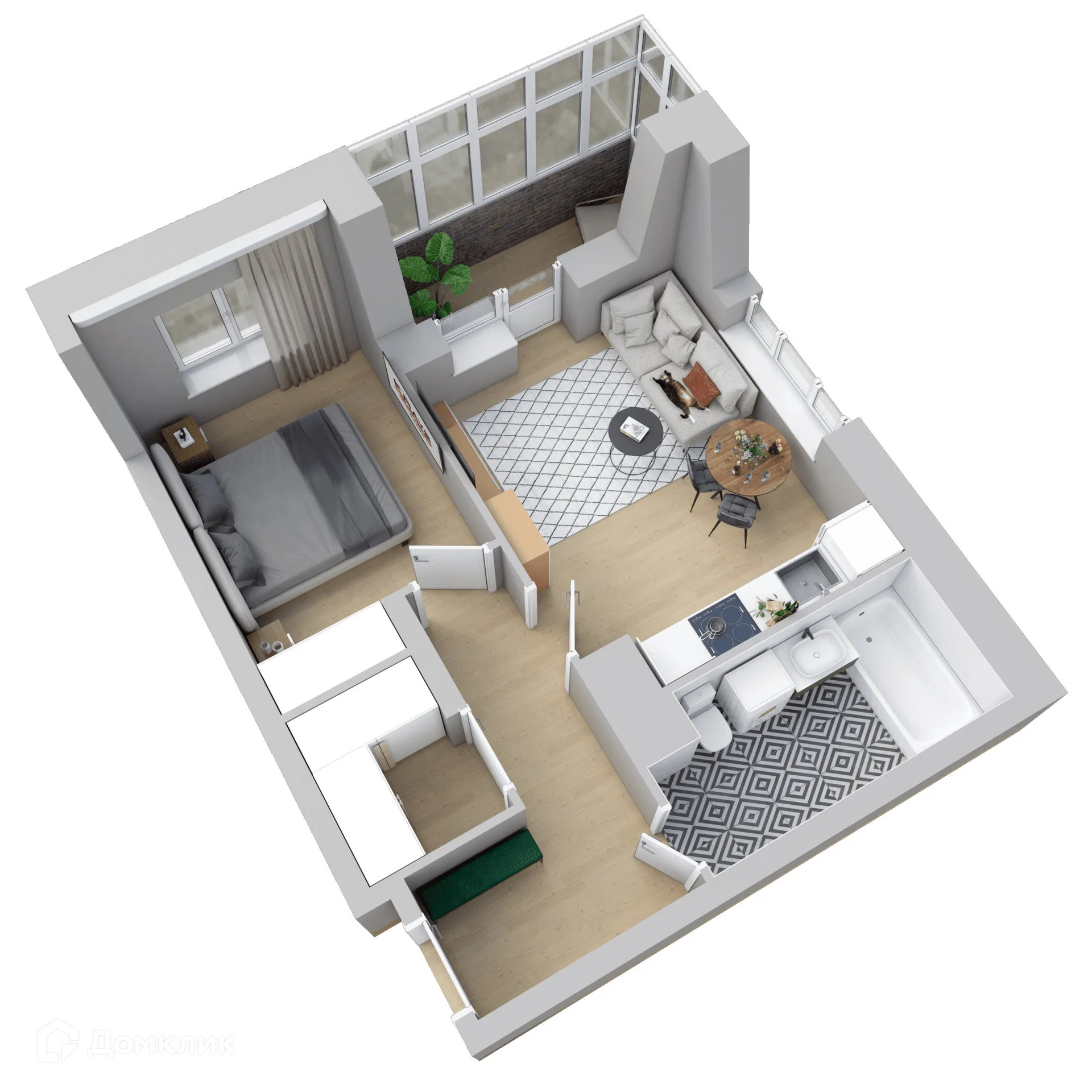 Планировка 2-комнатной квартиры 44.72 м² в ЖК Галилей, г. Воронеж — фото 2