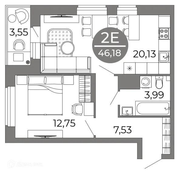 Планировка 2 комн. в ЖК Галилей