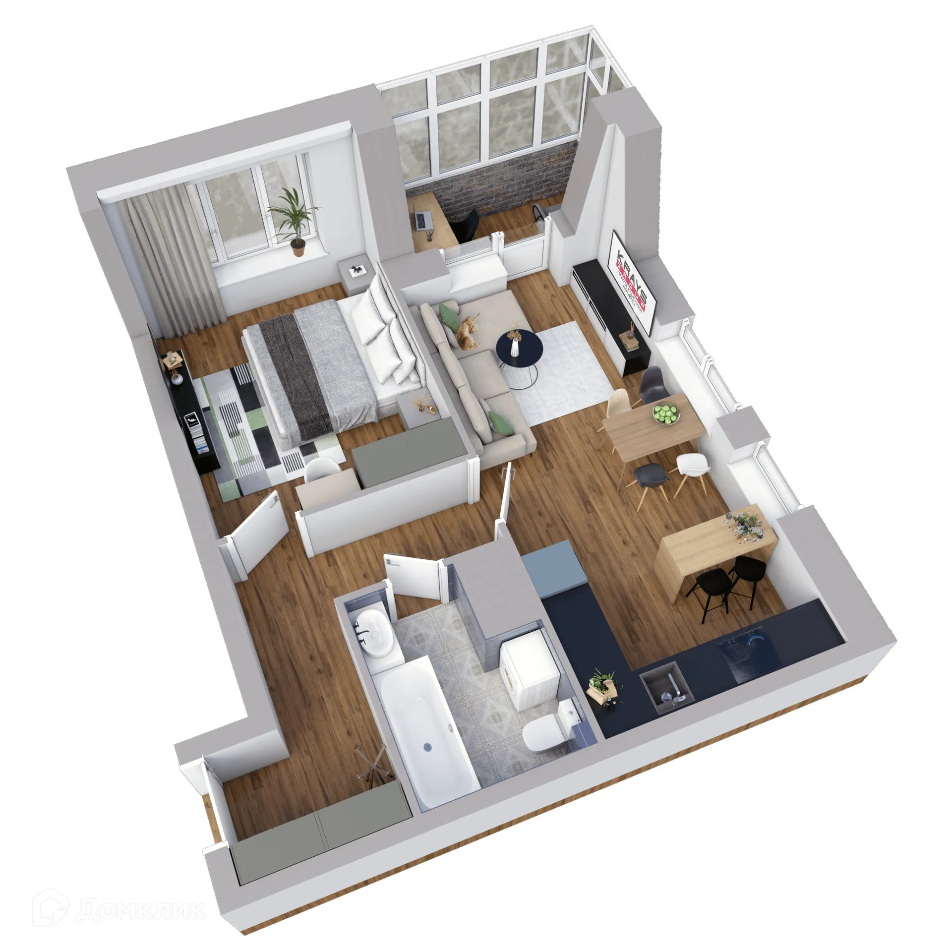 Планировка 2-комнатной квартиры 46.18 м² в ЖК Галилей, г. Воронеж — фото 2