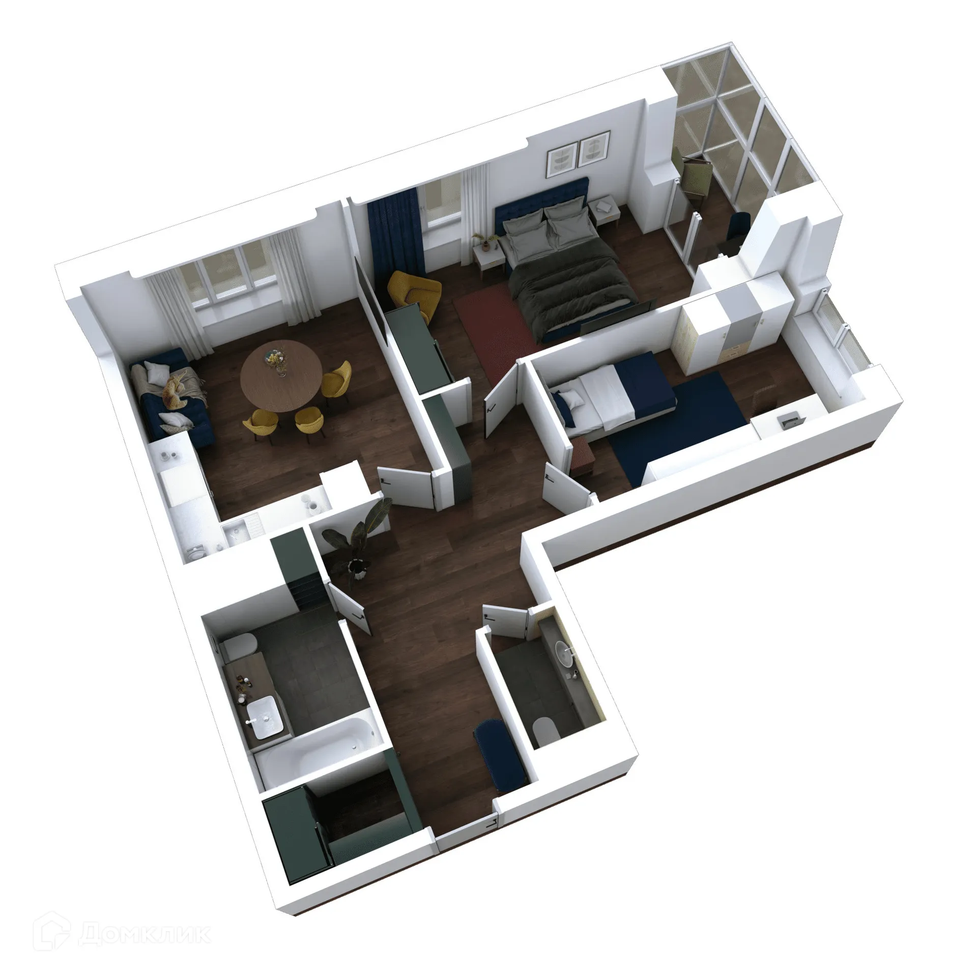 Планировка 2-комнатной квартиры 67.77 м² в ЖК Галилей, г. Воронеж — фото 5