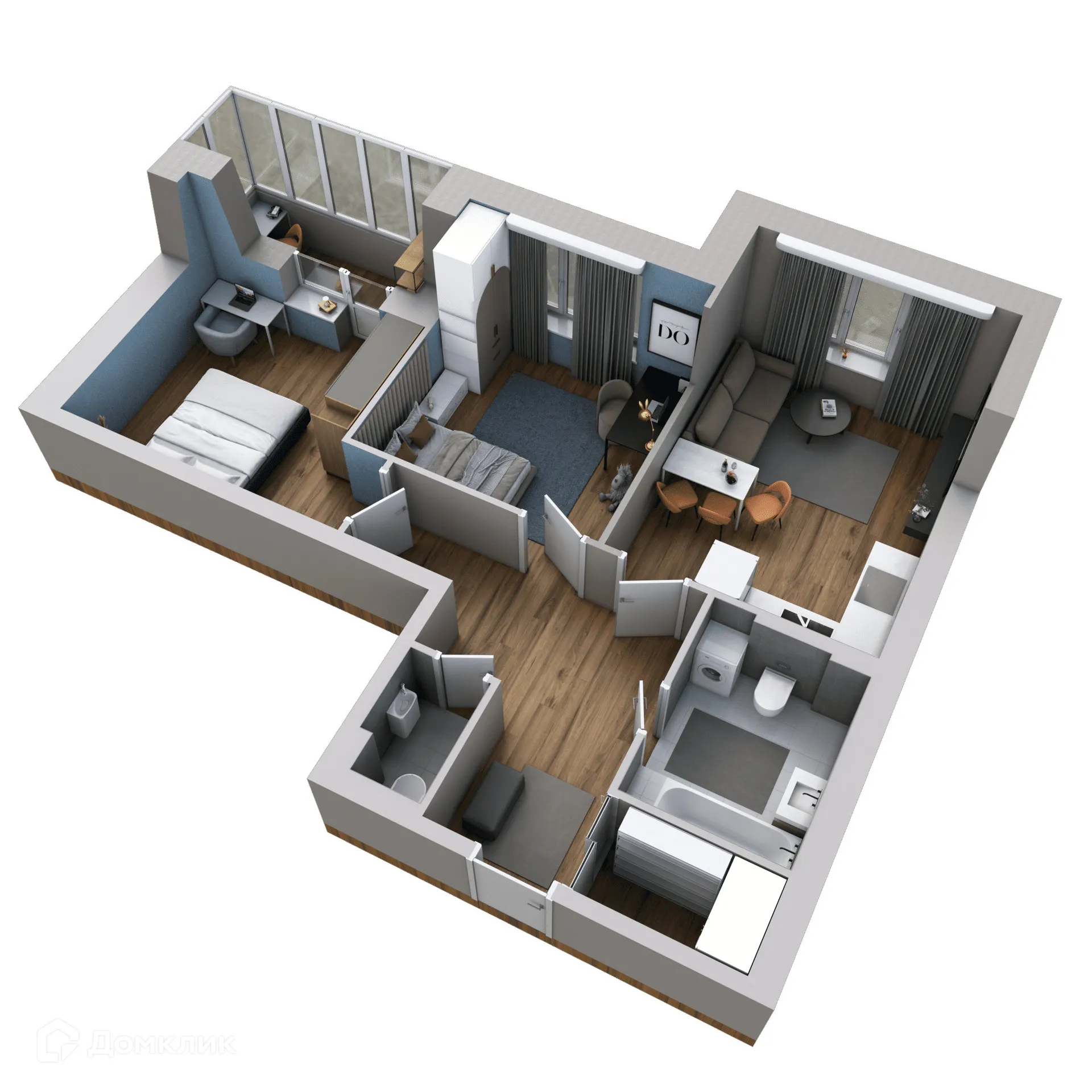 Планировка 2-комнатной квартиры 66.75 м² в ЖК Галилей, г. Воронеж — фото 5