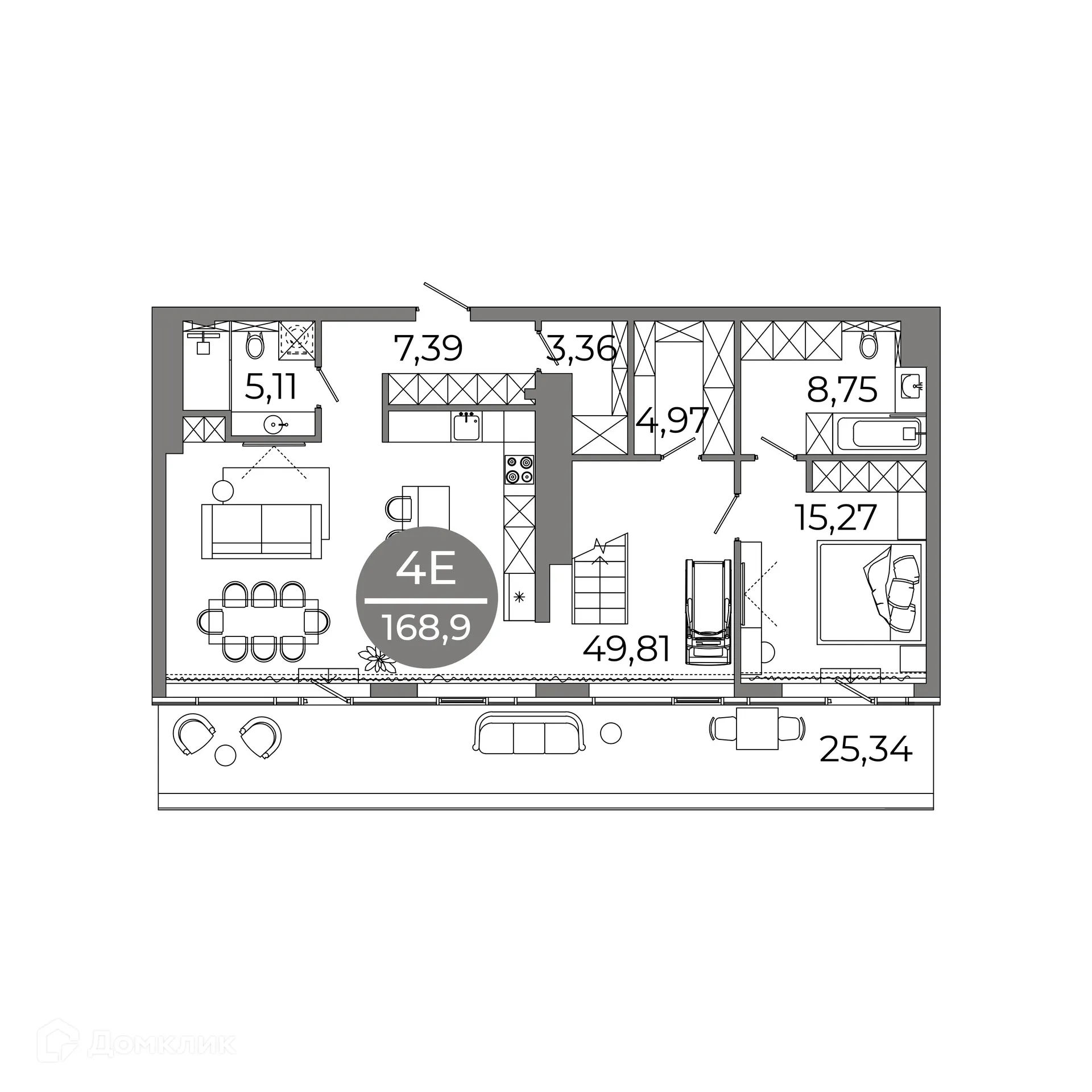 Планировка 4-комнатной квартиры 168.9 м² в ЖК Клубный дом "905", г. Улан-Удэ — фото 6