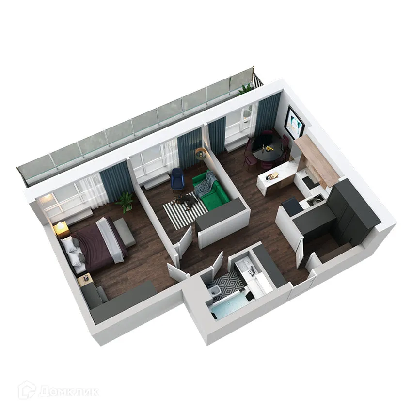 Планировка 2-комнатной квартиры 68.95 м² в ЖК Клубный дом "905", г. Улан-Удэ — фото 5