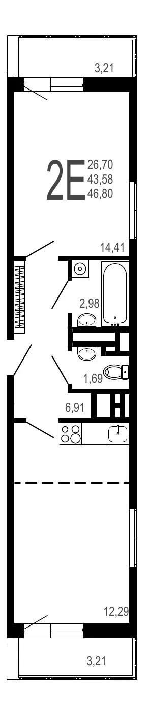 Планировка 2-комнатной квартиры 46.8 м² в ЖК Никитин, г. Воронеж — фото 1