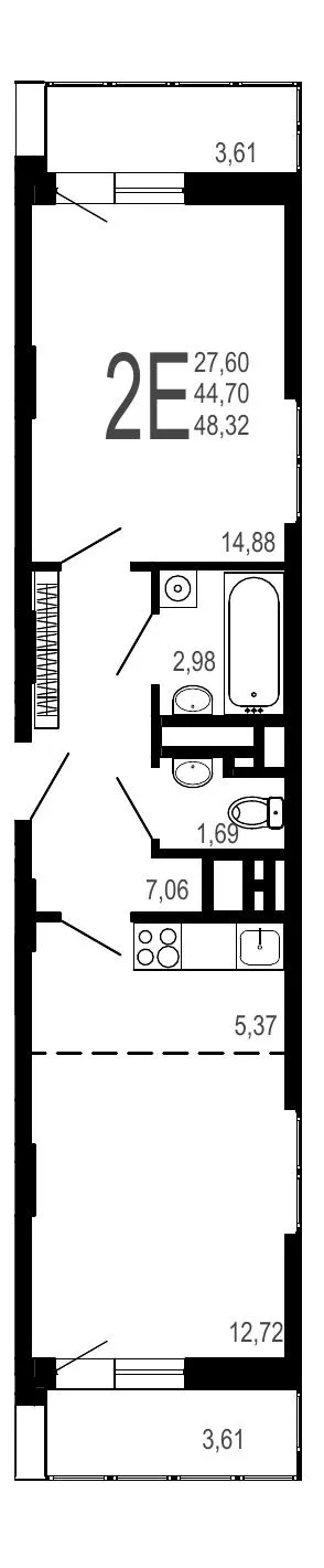 Планировка 2-комнатной квартиры 48.32 м² в ЖК Никитин, г. Воронеж — фото 1