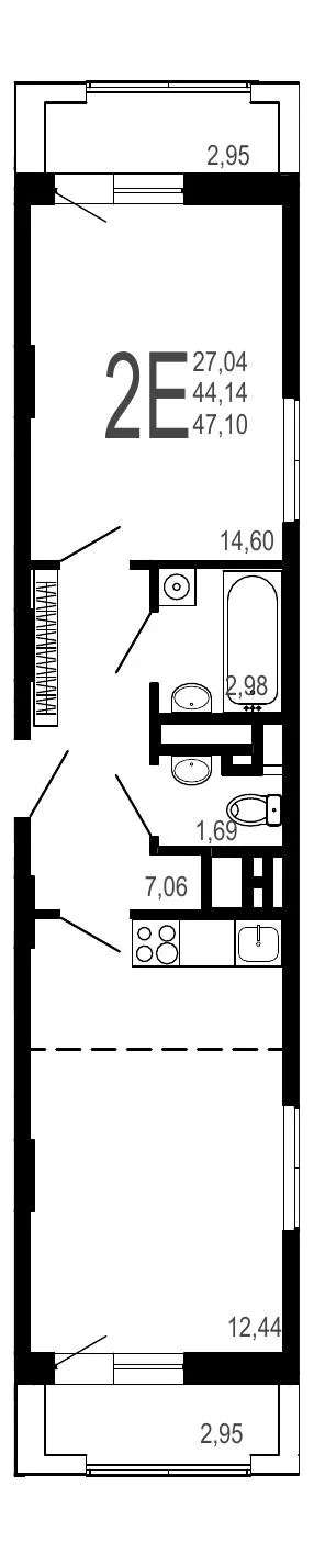 Планировка 2-комнатной квартиры 47.1 м² в ЖК Никитин, г. Воронеж — фото 1