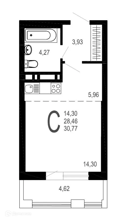 Планировка студии квартиры 30.77 м² в ЖК Никитин, г. Воронеж — фото 1
