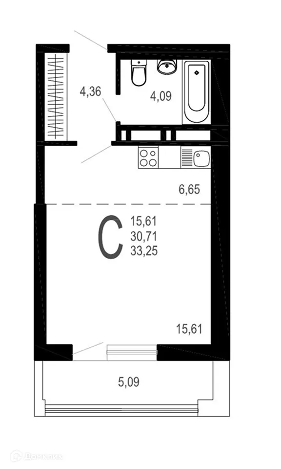 Планировка студии квартиры 33.25 м² в ЖК Никитин, г. Воронеж — фото 1