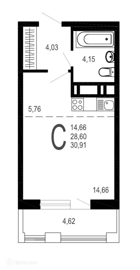Планировка студии квартиры 30.91 м² в ЖК Никитин, г. Воронеж — фото 1