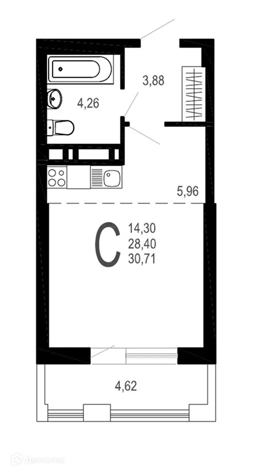 Планировка студии квартиры 30.71 м² в ЖК Никитин, г. Воронеж — фото 1