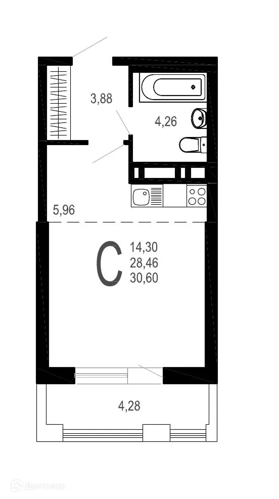 Планировка студии квартиры 30.6 м² в ЖК Никитин, г. Воронеж — фото 1