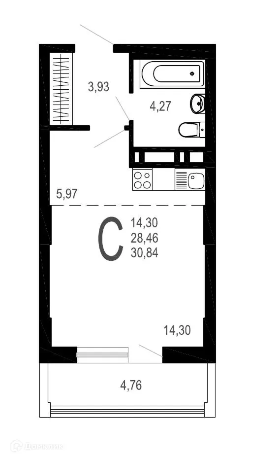 Планировка студии квартиры 30.84 м² в ЖК Никитин, г. Воронеж — фото 1