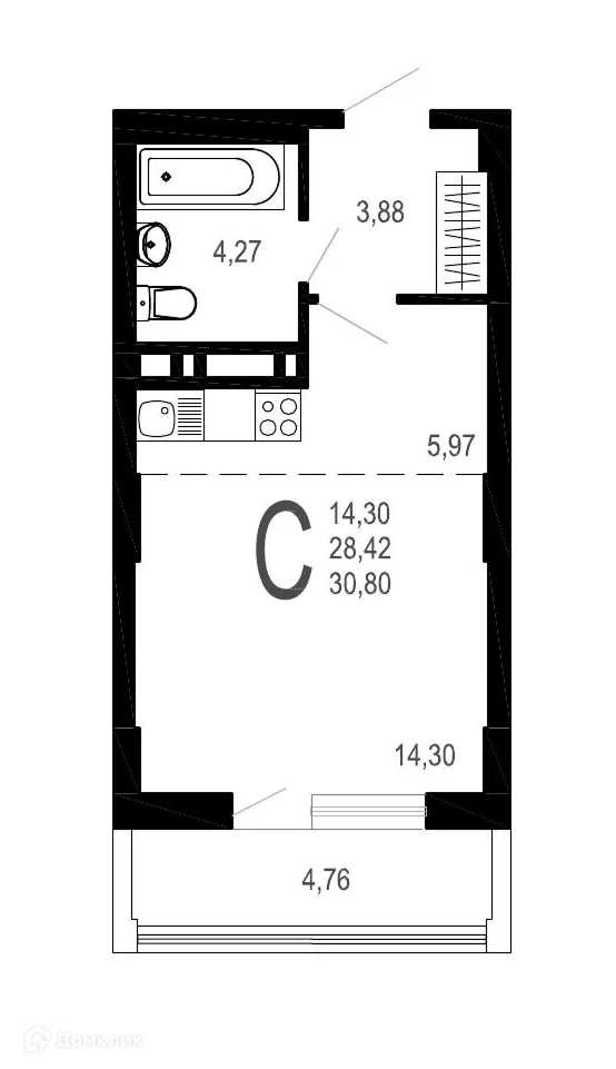 Планировка студии квартиры 30.8 м² в ЖК Никитин, г. Воронеж — фото 1