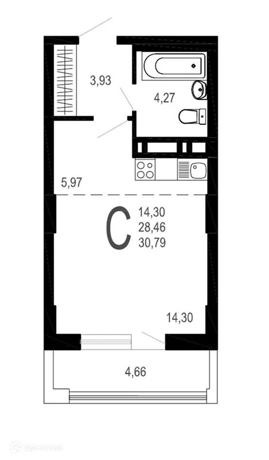 Планировка студии квартиры 30.79 м² в ЖК Никитин, г. Воронеж — фото 1