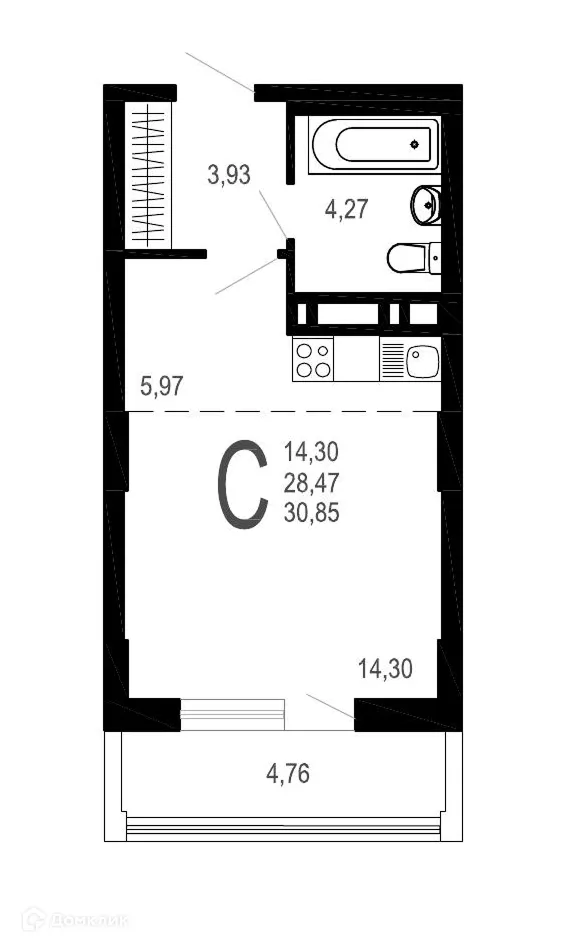 Планировка студии квартиры 30.85 м² в ЖК Никитин, г. Воронеж — фото 1
