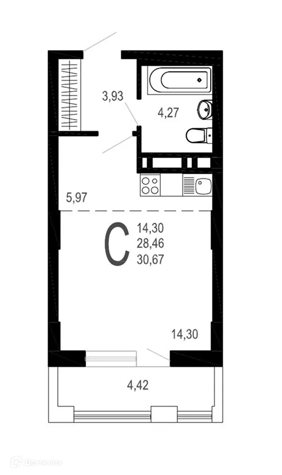 Планировка студии квартиры 30.67 м² в ЖК Никитин, г. Воронеж — фото 1