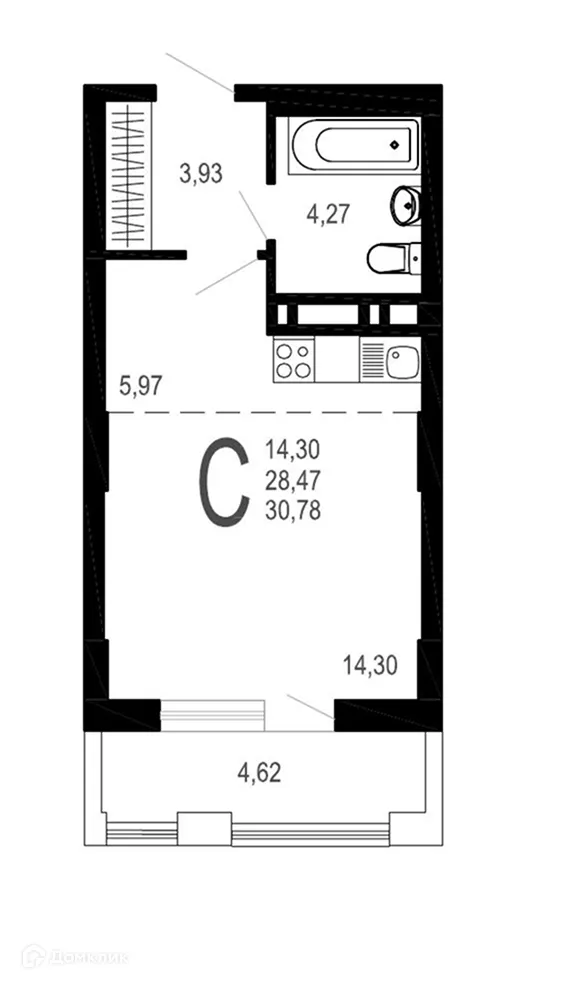 Планировка студии квартиры 30.78 м² в ЖК Никитин, г. Воронеж — фото 1