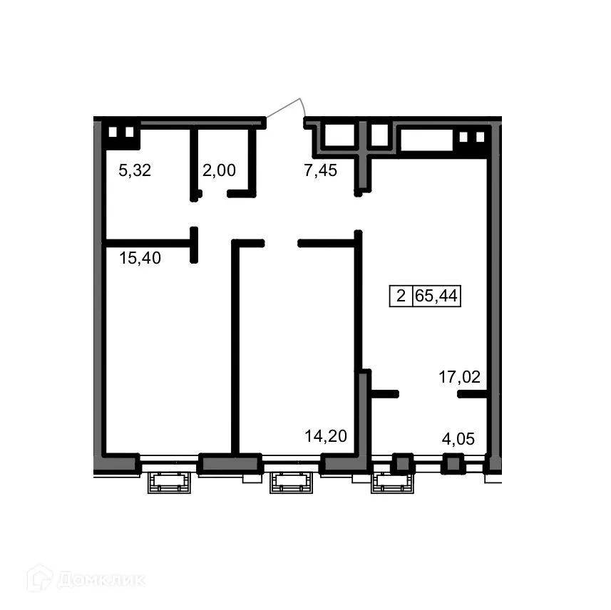 Планировка 2-комнатной квартиры 65.44 м² в ЖК ОМЕГА, г. Волгоград — фото 4
