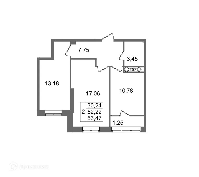Планировка 2-комнатной квартиры 53.47 м² в ЖК Гармония, г. Волгоград — фото 3