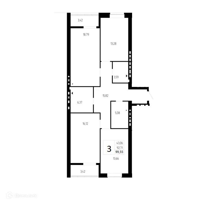 Планировка 3-комнатной квартиры 99.55 м² в ЖК ОНЕГИН, г. Волгоград — фото 1