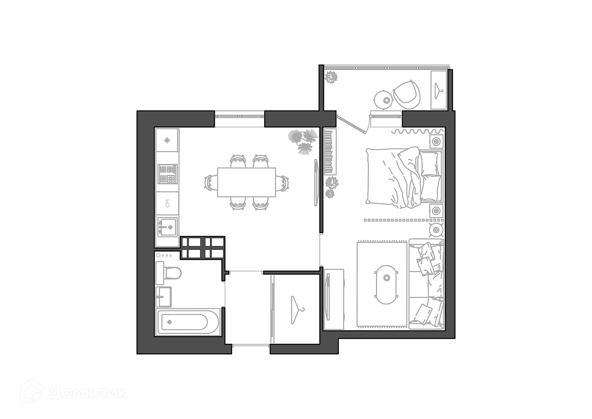 Планировка 1-комнатной квартиры 40.67 м² в ЖК Парк Европейский, г. Волгоград — фото 1