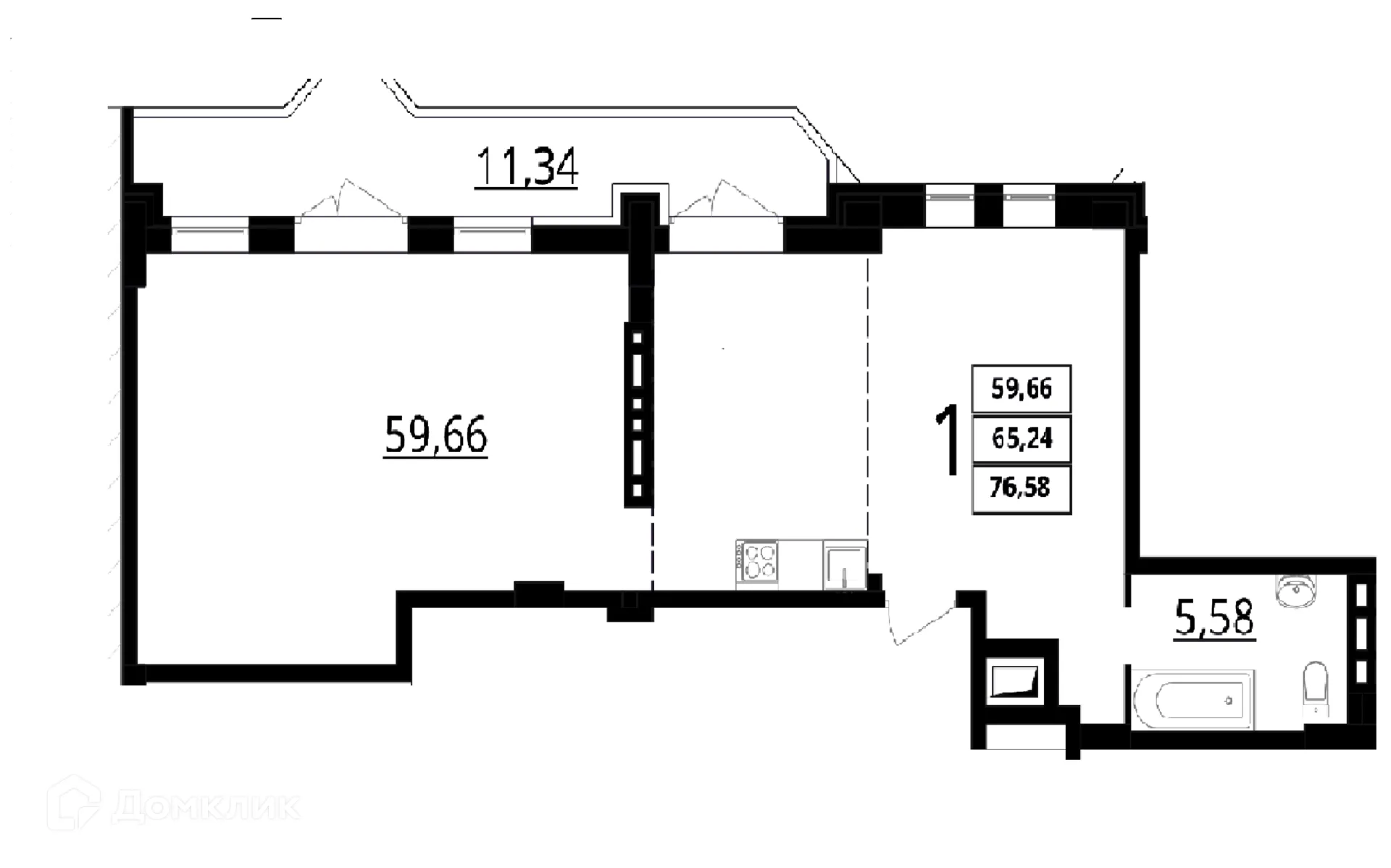 Планировка студии квартиры 76.58 м² в ЖК "Резиденция", г. Волгоград — фото 1