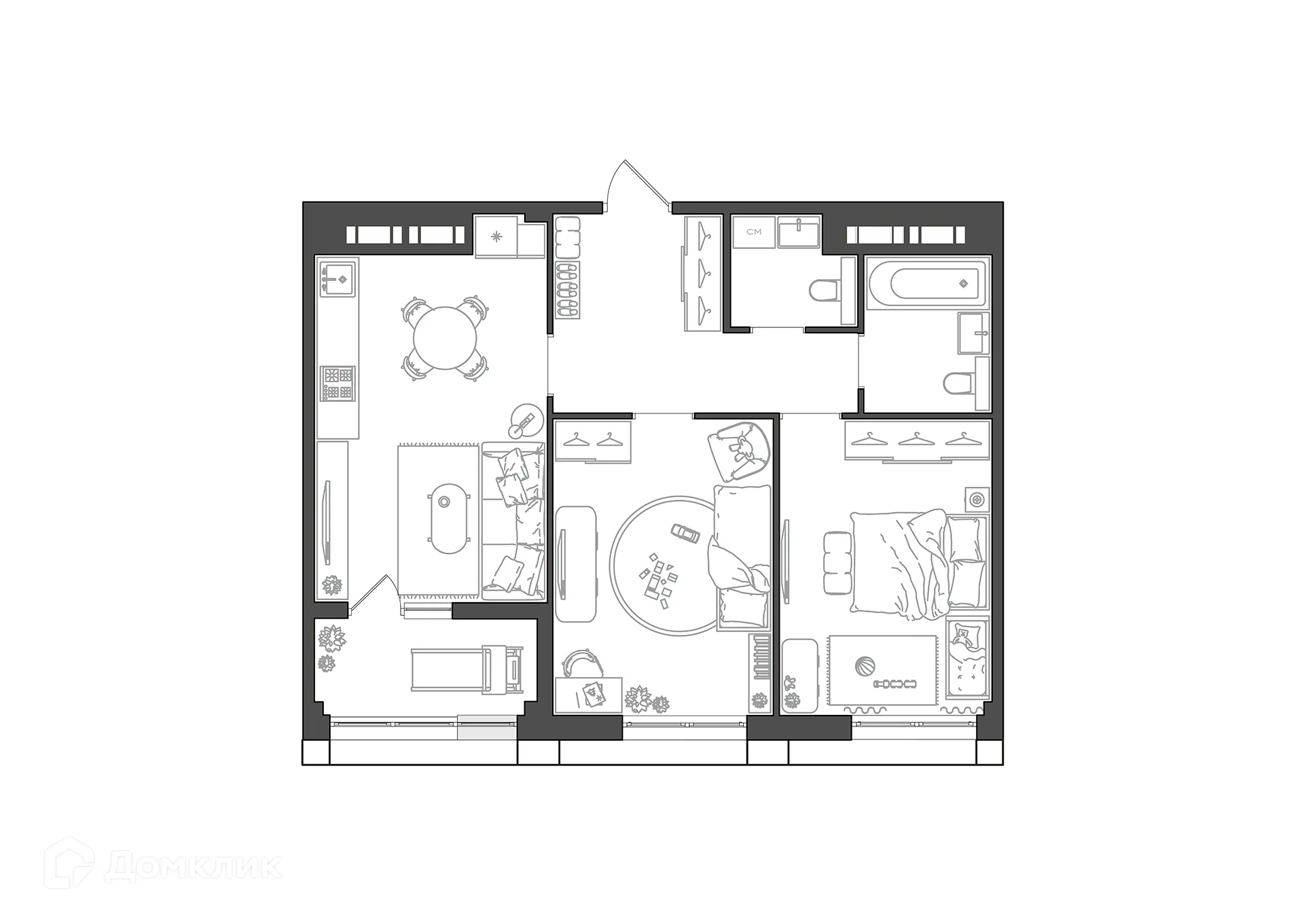 Планировка 2-комнатной квартиры 62.2 м² в ЖК URBN (Урбн), г. Волгоград — фото 10