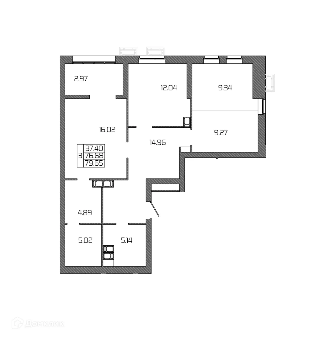 Планировка 3-комнатной квартиры 79.65 м² в ЖК СЕЛЕНА, г. Волгоград — фото 1