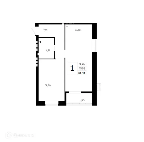 Планировка 1-комнатной квартиры 53.43 м² в ЖК ОНЕГИН, г. Волгоград — фото 1