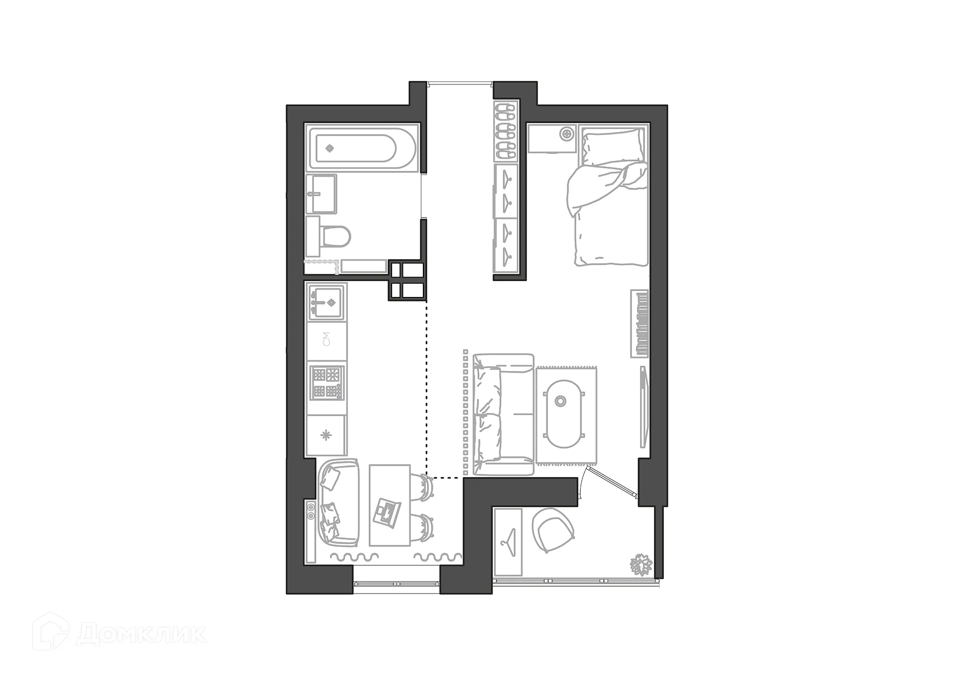 Планировка студии квартиры 31.07 м² в ЖК Парк Европейский, г. Волгоград — фото 1