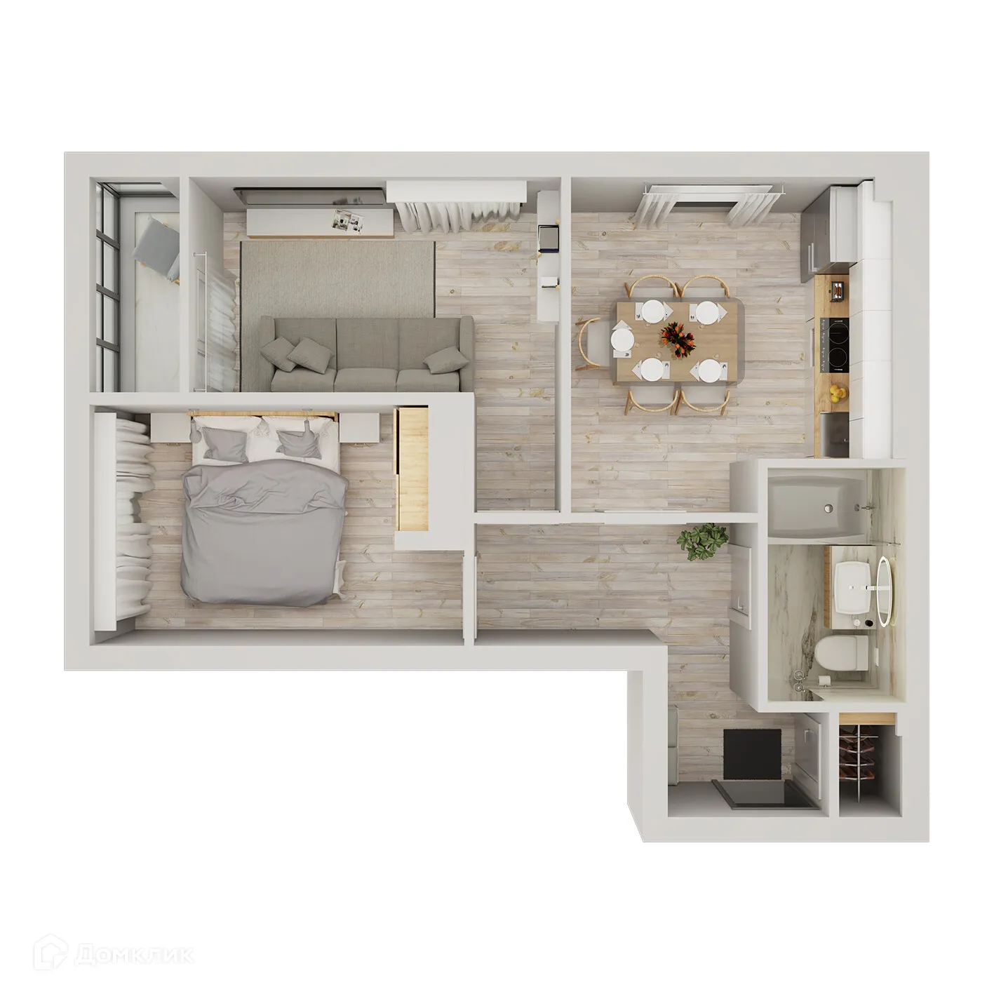 Планировка 2-комнатной квартиры 55.5 м² в ЖК на 35 Гвардейской, г. Волгоград — фото 3