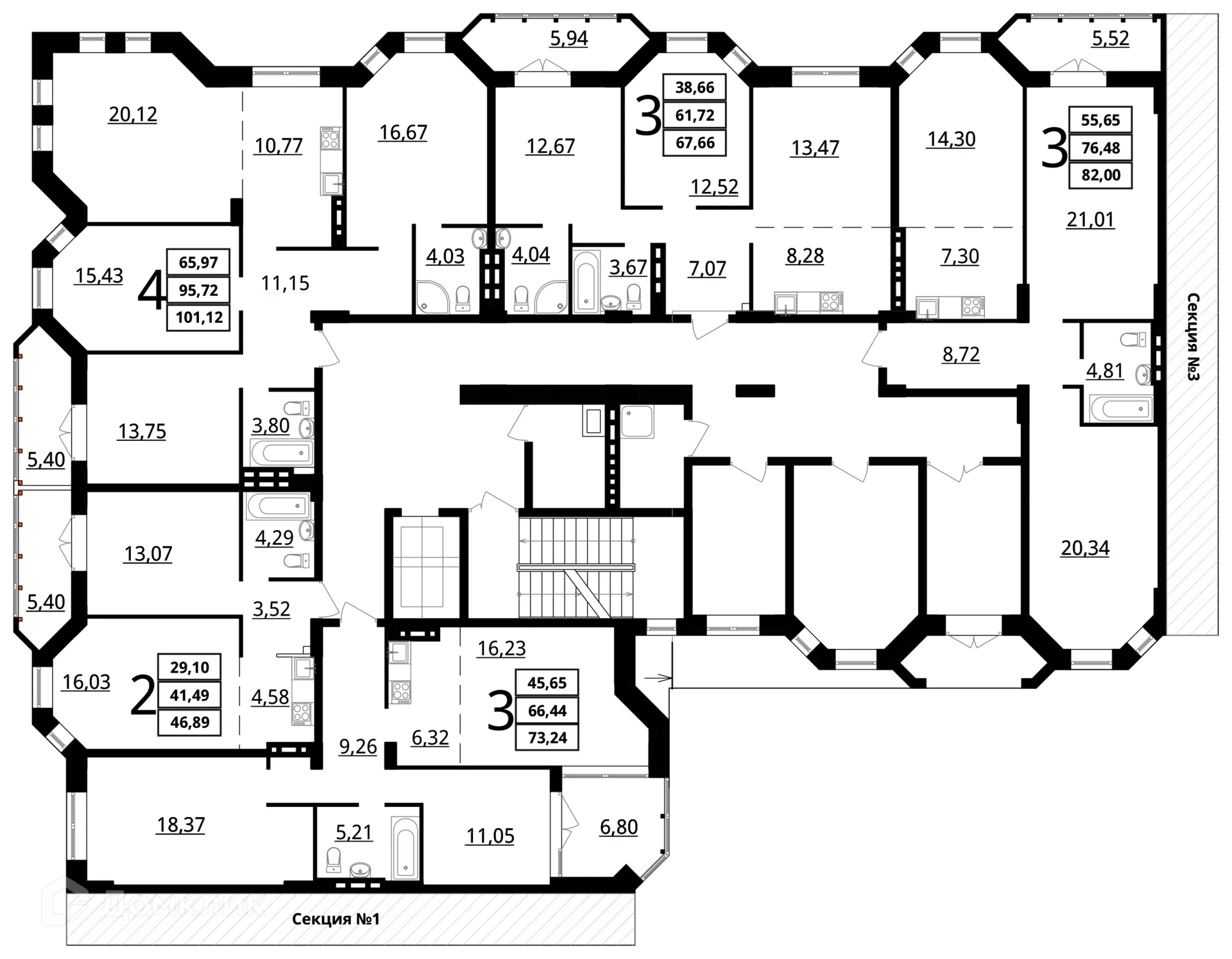 Планировка 3-комнатной квартиры 82 м² в ЖК "Резиденция", г. Волгоград — фото 4