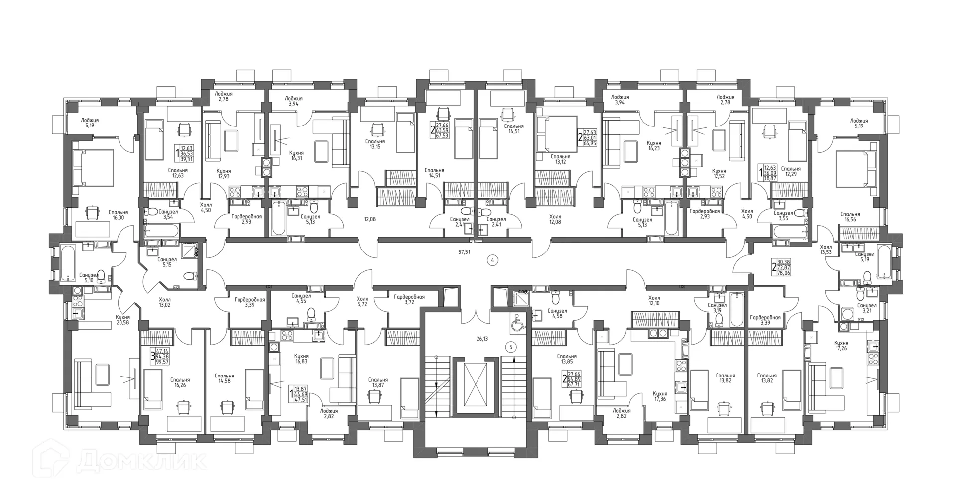 Планировка 1-комнатной квартиры 47.51 м² в ЖК ОСНОВА, г. Волгоград — фото 2