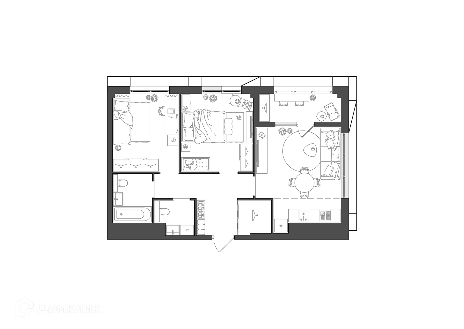 Планировка 2-комнатной квартиры 59.75 м² в ЖК URBN (Урбн), г. Волгоград — фото 10