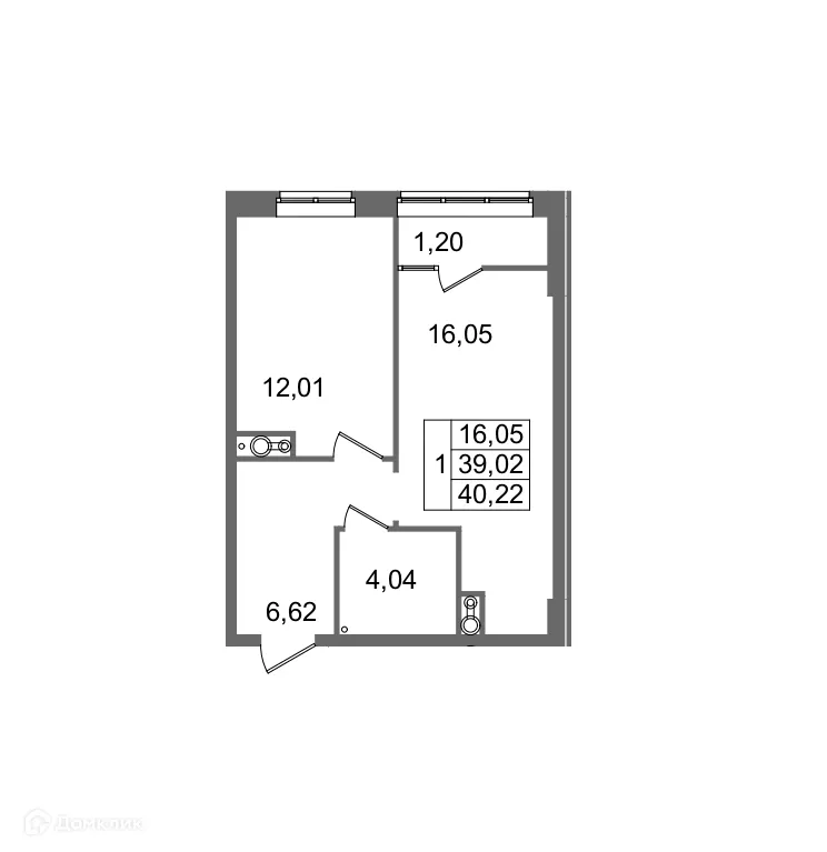 Планировка 1-комнатной квартиры 40.22 м² в ЖК Гармония, г. Волгоград — фото 1