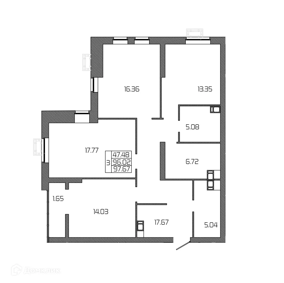 Планировка 3-комнатной квартиры 97.67 м² в ЖК СЕЛЕНА, г. Волгоград — фото 1