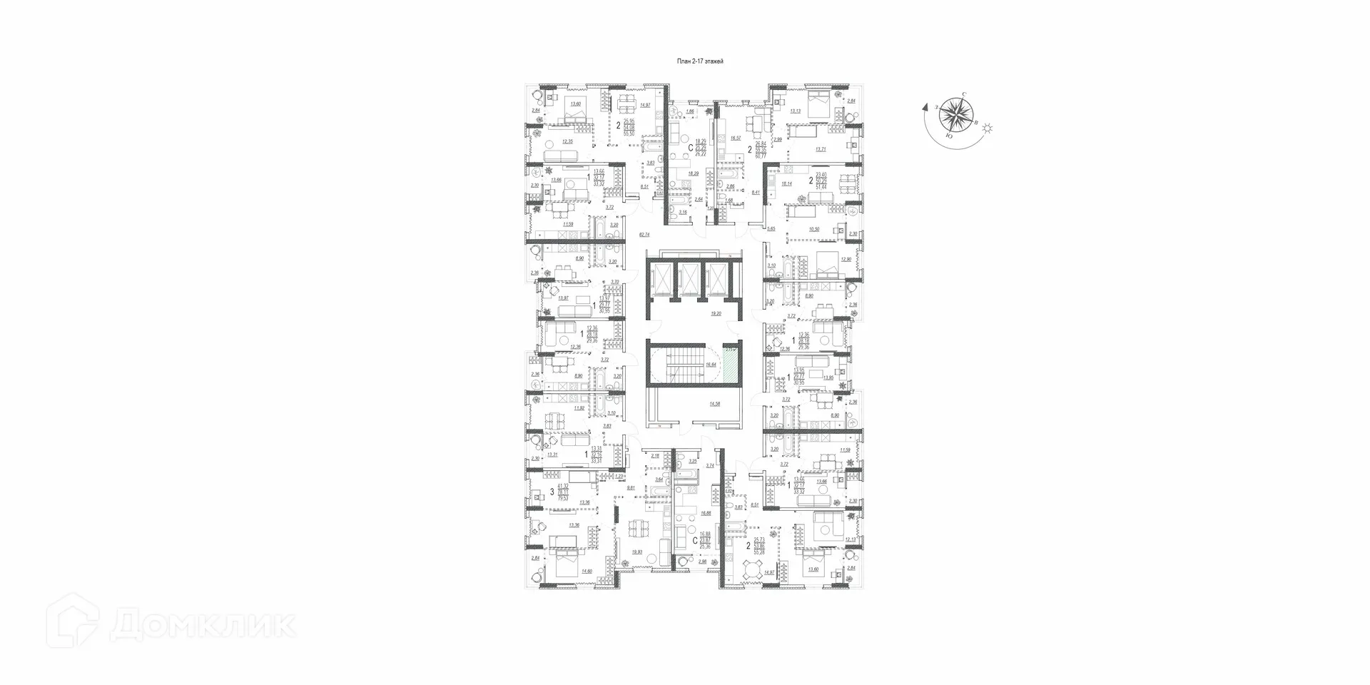 Планировка 2-комнатной квартиры 60.77 м² в ЖК на 35 Гвардейской, г. Волгоград — фото 8