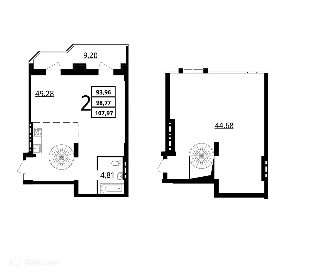 Планировка 3-комнатной квартиры 107.97 м² в ЖК "Резиденция", г. Волгоград — фото 3