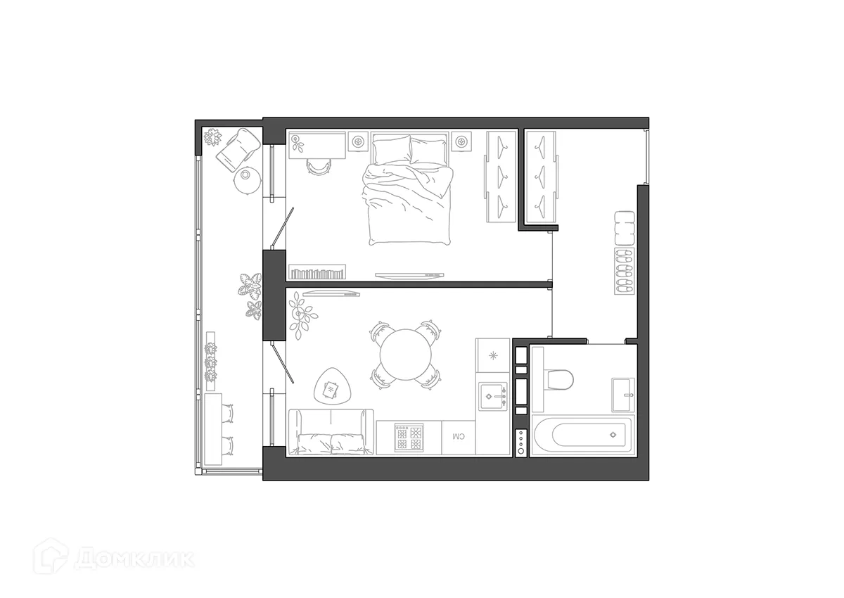 Планировка 1-комнатной квартиры 36.24 м² в ЖК Квартал, г. Волгоград — фото 2
