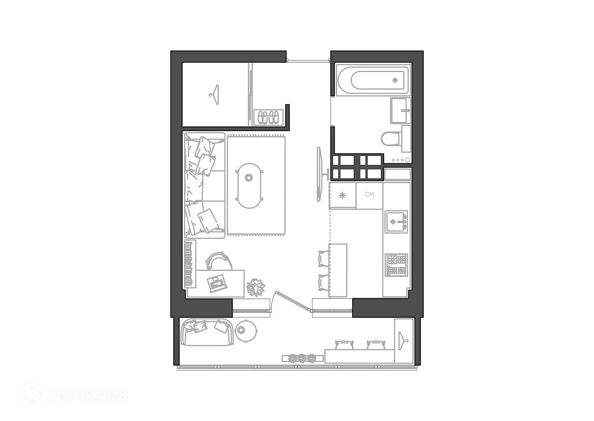 Планировка студии квартиры 28.8 м² в ЖК Парк Европейский, г. Волгоград — фото 1
