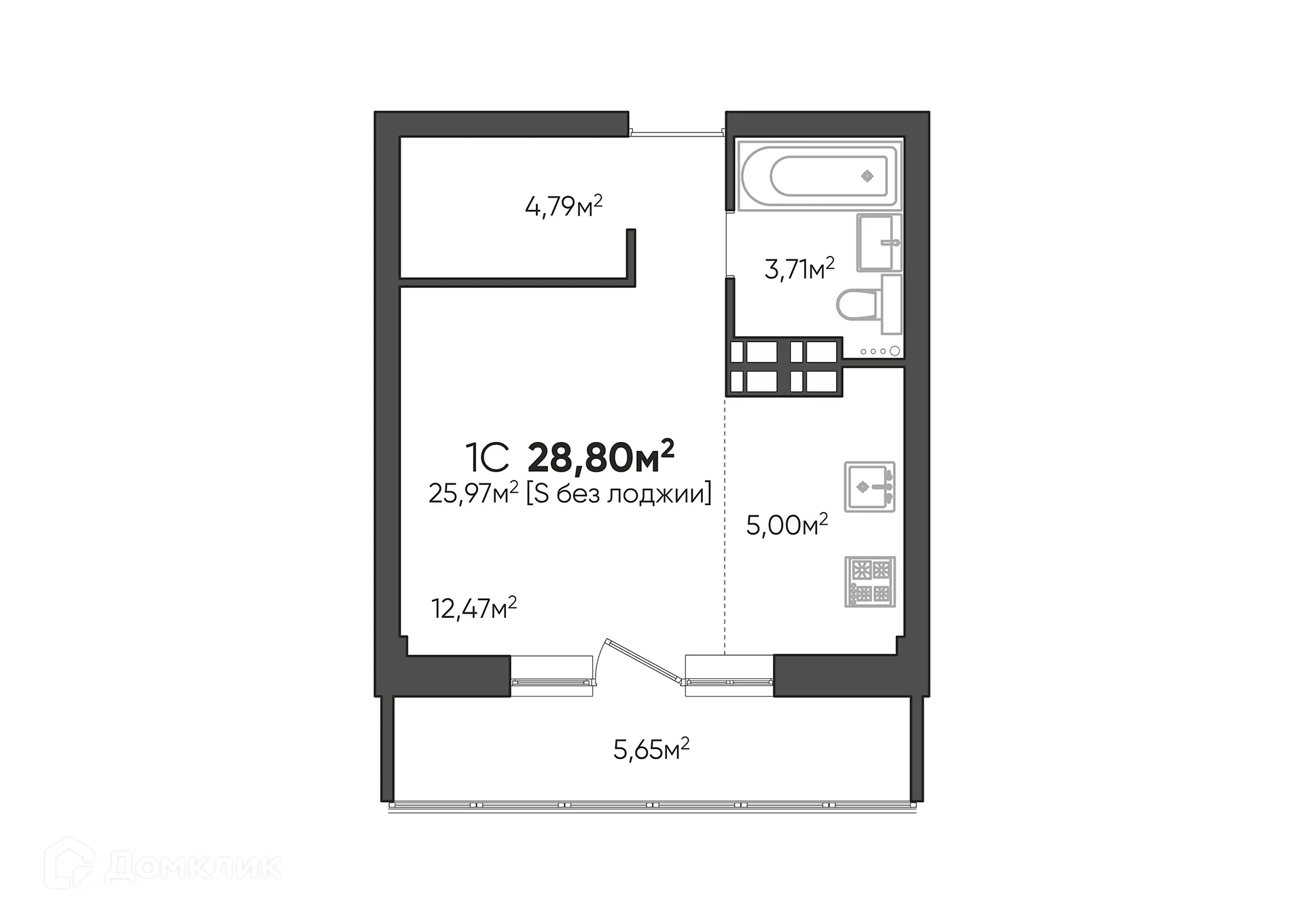 Планировка студии квартиры 28.8 м² в ЖК Парк Европейский, г. Волгоград — фото 2