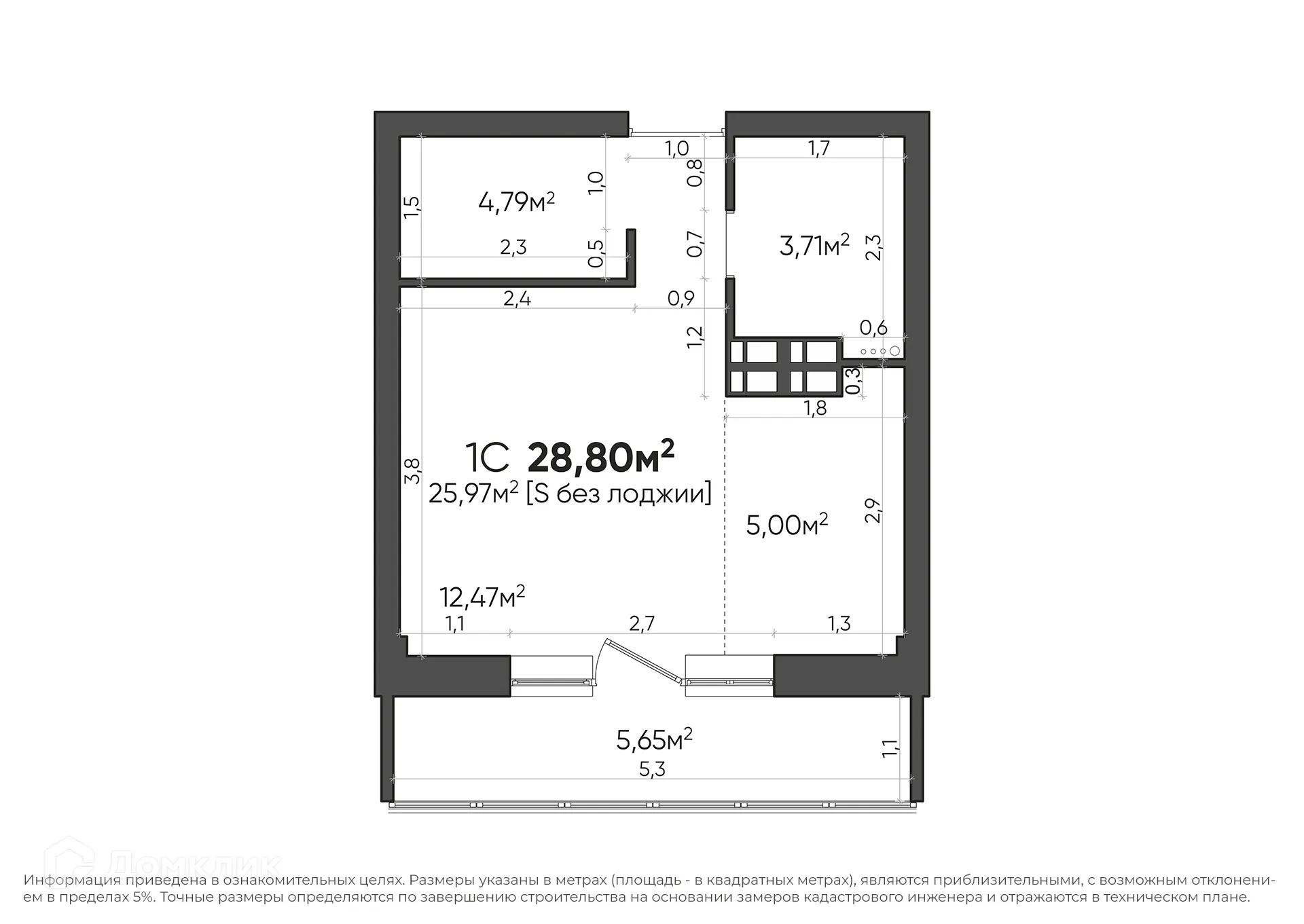 Планировка студии квартиры 28.8 м² в ЖК Парк Европейский, г. Волгоград — фото 3